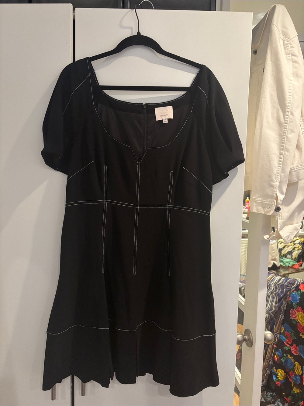 cinq a sept Black Mini Dress with Contrast Stitching